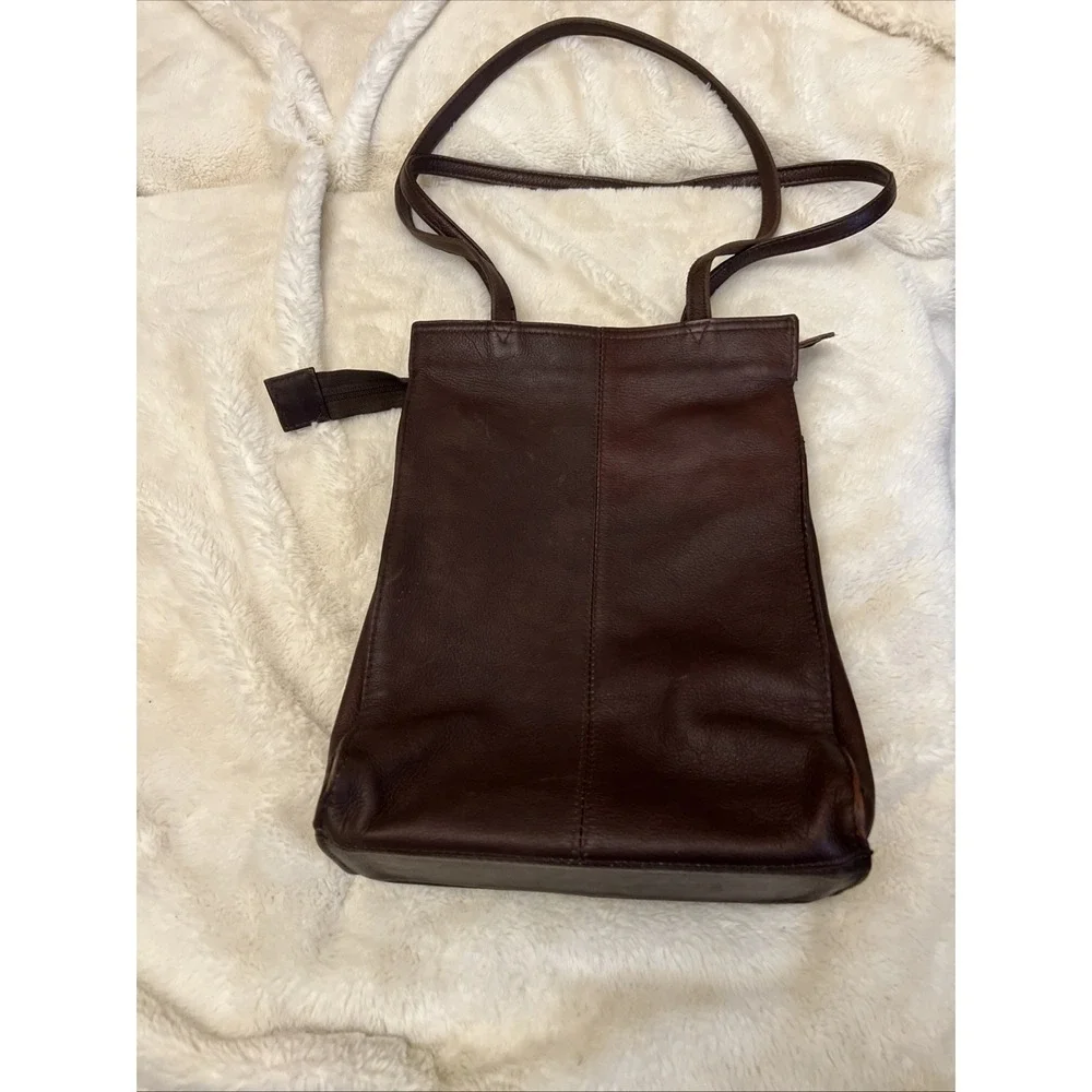 Vntg FRYE  Leather  Bag Purse Brown Side Pocket W Zipper Hobo Shoulder Rectangle